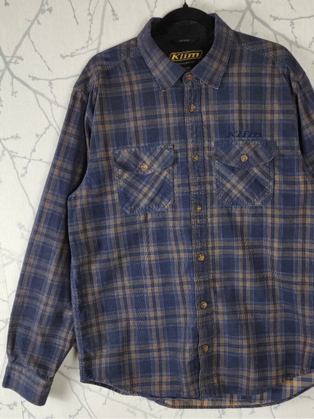 Klim Blue Plaid Cotton Blend Corduroy Button Front Western Shirt